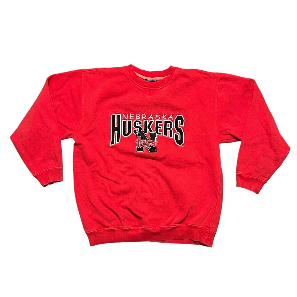 Vintage Nebraska‎ Huskers Embroidered Logo Sweatshirt Medium Red Alumni READ